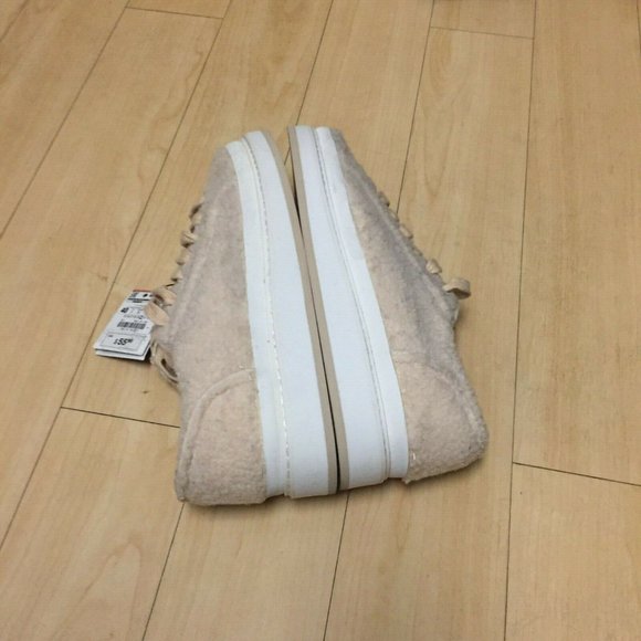 NWT ZARA SHERPA FAUX FUR SHEARLING TEDDY SNEAKERS CREAM PINK PLATFORM 9 LACE UP - Picture 7 of 8